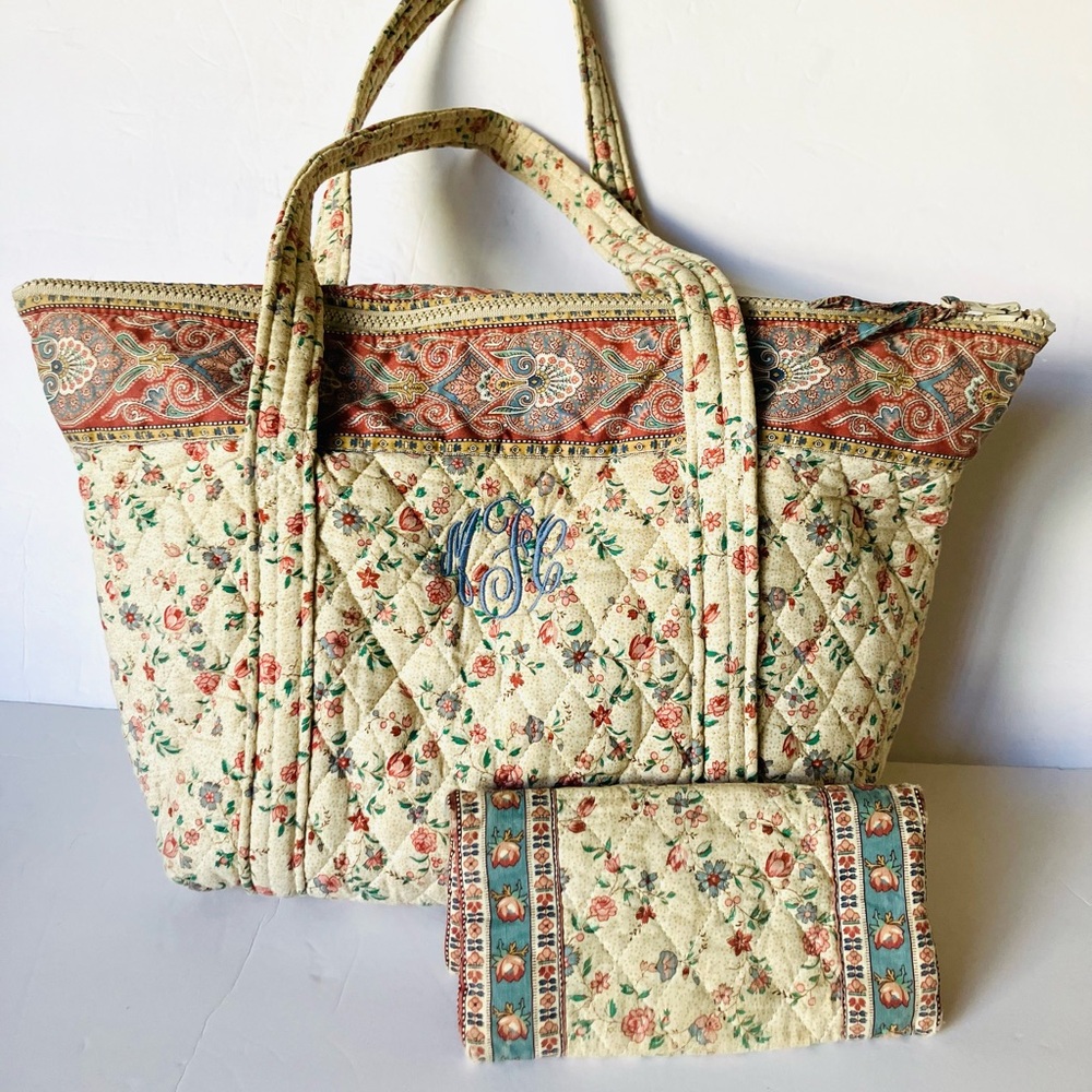 Vintage Vera Bradley Cream Paddy 1985 Indiana Tote Bag & Checkbook Cover Rare! - Picture 12 of 12